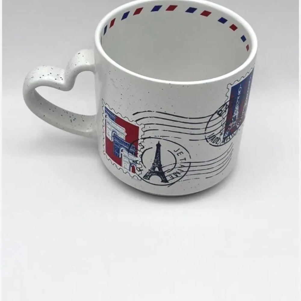 Paris-themed ceramic coffee mug Eiffel Tower postage stamp design